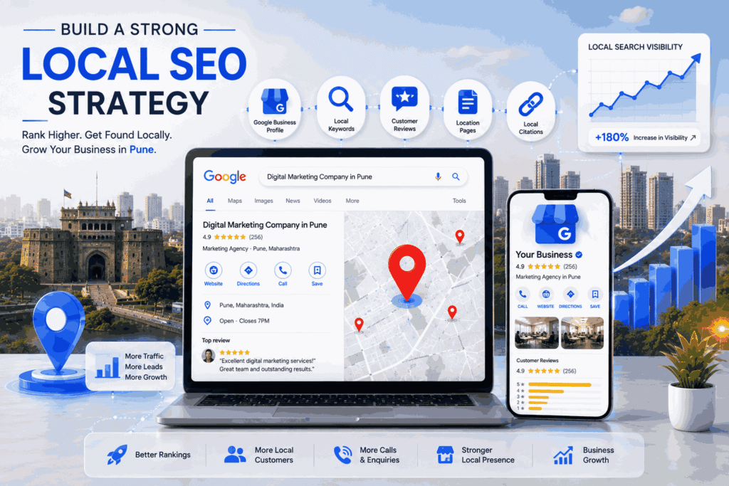 Modern SEO strategy including technical SEO, on-page SEO, off-page SEO, and content SEO by 18 Media Digital