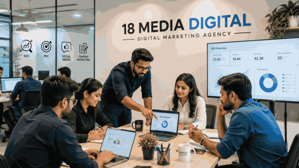 Expert digital marketing team at 18 Media Digital Marketing agency in Pune working on SEO strategy