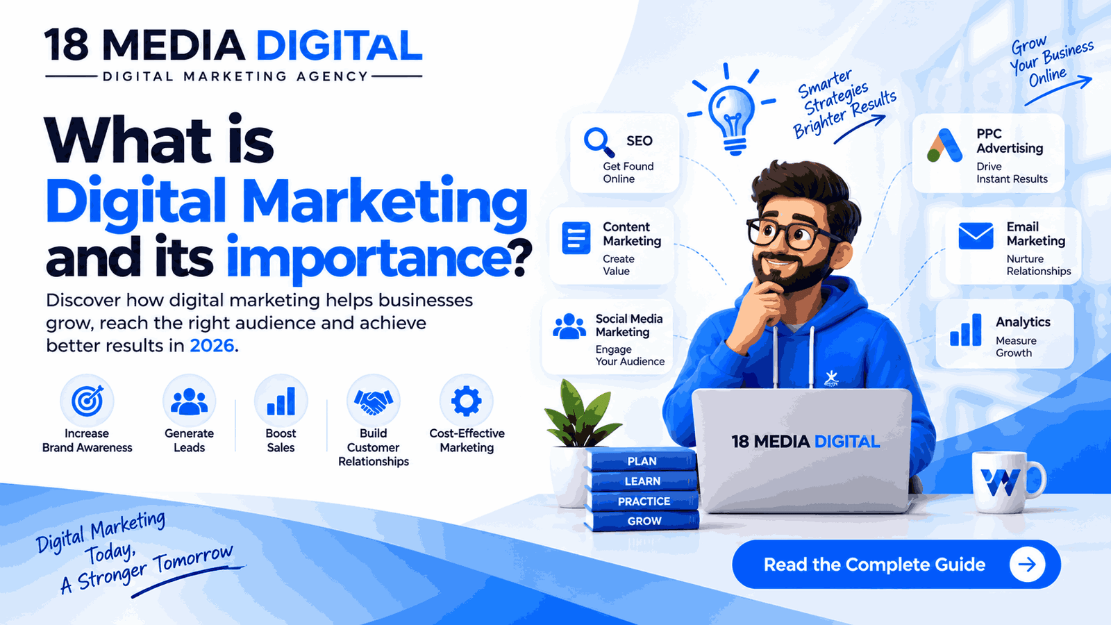 What is Digital Marketing and its importance explained with SEO, content marketing, social media, PPC, email marketing, analytics, and business growth